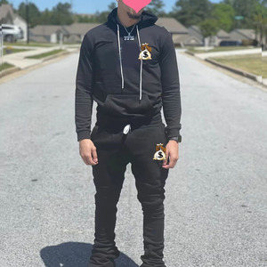 Ropa de calle Diseño de alta calidad Lavado ácido Cremallera Chándal apilado Pantalones de chándal Acampanados para hombres Conjuntos de dos piezas - Product Image 4