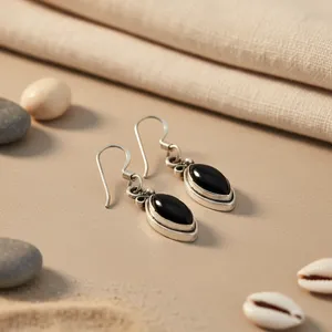 Boucles d'oreilles pendantes en onyx noir pour femmes en argent 925 - Bijoux tendance - Product Image 1