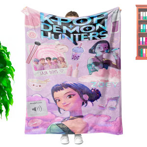 Manta de Felpa Suave y Cálida de Franela con Estampado Personalizado de Alta Calidad de Kpop Hunters Merch, Regalos <span class=keywords><strong>para</strong></span> Fans - Product Image 1
