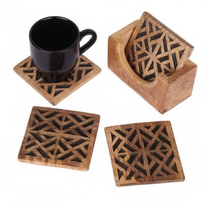 Posavasos de Madera Natural con Incrustaciones Geométricas Finas, Acabado Liso, Diseño Duradero, Estilo Clásico, Ecológico, Perfecto para Mesas de Té y Café - Product Image 4