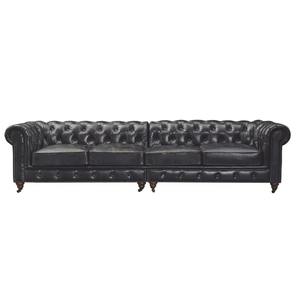 Modern Industrial Three Seat Corner Sofa <b>Armchair</b> Set in Genuine Leather Black Eco-Friendly Durable - Product Image 1
