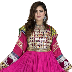 2024 conceptions personnalisées robes Vintage de Style afghan pour les femmes couleur rose à la main robe de mariée traditionnelle indienne et pakistanaise - Product Image 4