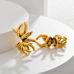 ต่างหูสแตนเลส304รูปตัว C ชุบทอง18K ต่างหูแฟชั่นสไตล์เท่1คู่ - Product Image 2