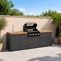 Estación de Trabajo de Entretenimiento para Barbacoa en Jardín, Resistente, de Acero Inoxidable 304, con Parrilla