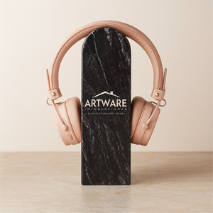 Support pour casque en marbre onyx brun de luxe, avec corps en pierre solide de qualité supérieure, support pour casque de bureau moderne, support pour écouteurs robuste - Product Image 2