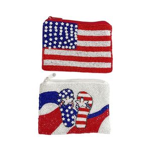 Monedero con cuentas de estilo estadounidense para el Festival del 4 de julio, venta al por mayor, bolsas de monedas con cuentas de semillas de moda para la celebración del Día DE LA Independencia - Product Image 5