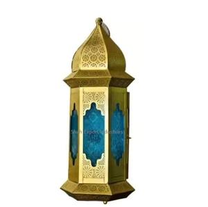 Lanterne en métal noir avec lanterne marocaine suspendue en verre de couleur orange pour la maison Ramadan éclairage décor - Product Image 4