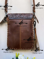 Bolso de Mano para Teléfono, de Cuero Vacuno Auténtico, con Grabado Artesanal, Bolso Bandolera Pequeño, Bolsa de Muñeca, Bolso Tipo Sling