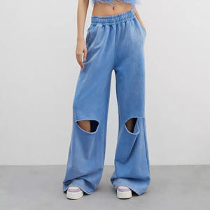 Custom Spring 2025 <b>Womens</b> Clothing Ripped Sweatpants Custom <b>Flare</b> Sweatpants Baggy Staked French Terry Distressed <b>Jogger</b> Pant - Product Image 3