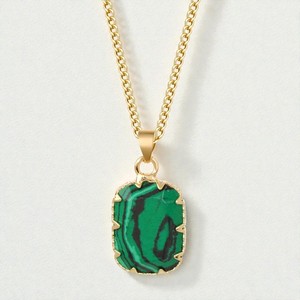 Collar con Colgante de Plata 925 con Gema de Malaquita Rectangular - Dijes de Piedras Preciosas Chapados en Oro Hechos a Mano al por Mayor en EE. UU. - Product Image 1