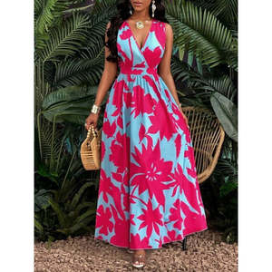 Jane's Women's Elegant Floral Pattern Strappy Wrap Neck <b>Long</b> Jersey Maxi Dress for Casual Day & Evening Wear - Product Image 6