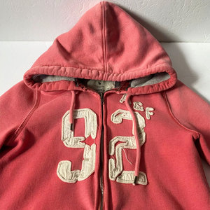 Sweat-shirt rose à capuche zippé avec appliqué motif 92 lettres, coupe classique, unisexe, décontracté, en polaire, pour l'automne - Product Image 1