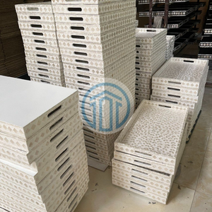 Plateau en nacre rond, crème neutre, mosaïque, fait à la main, plateau de service décoratif pour table basse de luxe, cuisine et décoration de salle à manger - Product Image 4