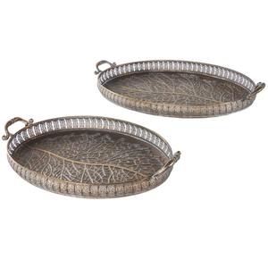 Ensemble de 2 plateaux de service à motif de feuilles, parfaits pour les événements invitant des invités, les réunions familiales, les réceptions et les cadeaux, en provenance d'Inde. - Product Image 1