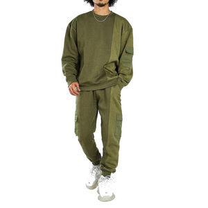 Nouvel ensemble survêtement homme en coton uni avec logo personnalisé, pantalon cargo et sweat-shirt, ensemble 2 pièces - Product Image 4