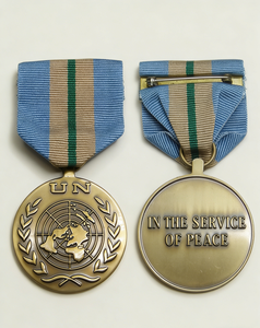 UN Peacekeeping Service Medal | Custom Metal Commemorative Medal with <b>Ribbon</b> | "In the Service of Peace" Souvenir Badge - Product Image 1