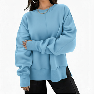 Nuevo suéter de Venta caliente, sudadera dividida de gama alta para mujer, hombro caído, logotipo personalizado, impresión, ropa informal sólida, OEM - Product Image 5