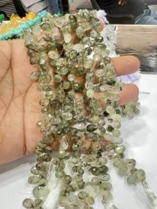 Natural Green Rutilated Quartz Faceted Briolette Teardrops 8 Inch Strand Size 5-7mm Approx Rutile Quartz Faceted Drops Gemstone - Product Image 5