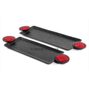 Bandeja de servicio de forma rectangular pulida Brillante De plata de acero inoxidable con mango de diseñador único chapado en oro a un precio impresionante - Product Image 4