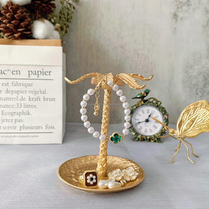 Plat à bibelots en aluminium, cocotier, or, métal, art déco pour commode Noël, fête des mères, anniversaire, mariage, etc. - Product Image 4