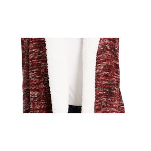Crave Fame Junior's Casual <b>Cardigan</b> Sherpa Trim <b>Hooded</b> Collar Cashmere Printed Winter Autumn Red Small Size Button Decoration - Product Image 3