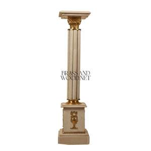 Pedestal de mármol beige clásico acanalado con capitel corintio romano de latón - Product Image 4