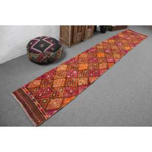 Vintage Turkish <b>Rug</b>, 2.1x12.8 ft Herki <b>Rug</b>, Orange <b>Runner</b> Floral <b>Rug</b> - Product Image 2