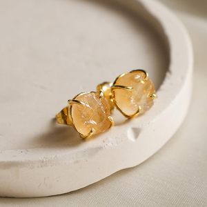 8-10mm Raw Citrine Stone Gold Plated Prong Set <b>Stud</b> <b>Earrings</b> Handmade Birthstone Dainty Minimalist Jewelry for Women - Product Image 6