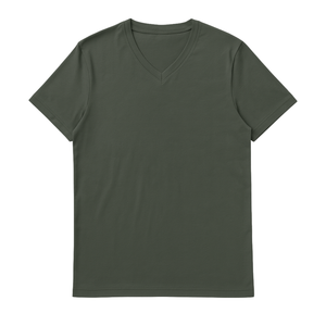 T-shirt pour homme en coton biologique de luxe 100% vert forêt, col en V, pré-rétréci, certifié GOTS, manches courtes, respirant, coupe ajustée - Product Image 1