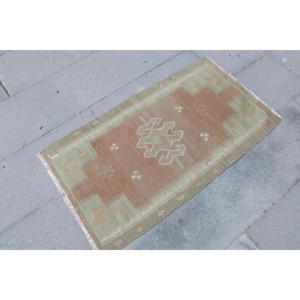 1.9x3.5 ft Vintage Turkish Rug, Small Rug, <b>Brown</b> Green Floral <b>Wool</b> Rug - Product Image 3