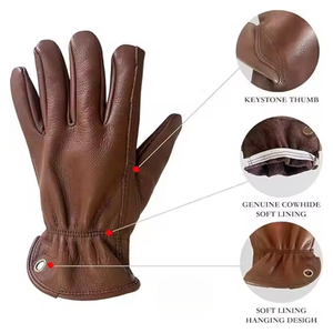 Gants de travail en cuir de vachette marron rétro OEM pour hommes, effet délavé, coupe pour motocyclette, utilisation agricole pour meubles, jupes, chaussures et ceintures - Product Image 3