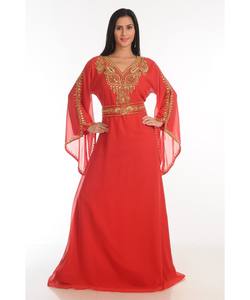 Georgette rouge brodé zari travail islamique-caftans - Product Image 3