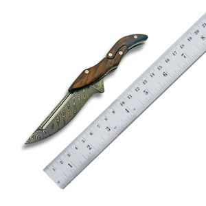 Couteau pliant de qualité industrielle KBS GOODS, acier Damas, manche en bois, lame droite, dos droit, 12 pouces, portable, pour le camping en plein air - Product Image 1