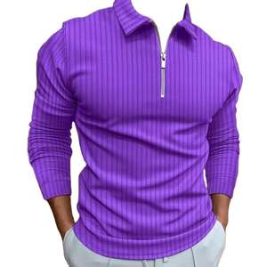 2025 nuevos hombres con cremallera a rayas de manga larga para Polo Otoño Invierno ocio deportes alta elasticidad Color sólido bordado - Product Image 3
