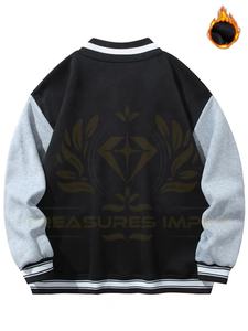 Graphic Warm Fleece Varsity Jacket Oversized Color Block Thick Thermal Baseball Collar Button Clothing For Spring Autumn, - Product Image 2