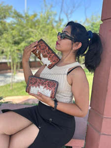 Bolso de mano de cuero de piel con pelo de estilo occidental Real para mujer, monedero diseñado, superventas, billetera única de cuero con estilo - Product Image 5