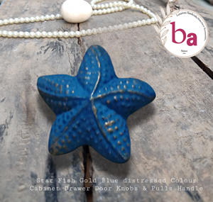 ลูกบิดประตูลิ้นชักลิ้นชักตู้สีทองและสีฟ้าลายปลาหรูหราเฟอร์นิเจอร์แบบยุโรป - Product Image 1