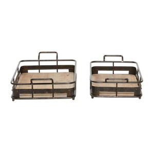Metal and Wood <b>Food</b> Serving <b>Trays</b> Set of 2 Table Decoration Home Kitchenware Fast <b>Food</b> Serving <b>Trays</b> Stylish Durable Design - Product Image 2