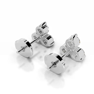 Boucles d'oreilles de luxe en or blanc 14 carats avec trois pierres en diamant de laboratoire taille ronde, certifiées, style romantique pour femme - Product Image 2