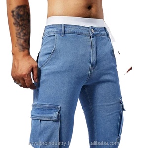 Pantalon slim décontracté à la mode Y2k Joggers Baggy homme pantalon nouveaux hommes rue élastique Denim jean multi-poches Cargo pantalon - Product Image 4