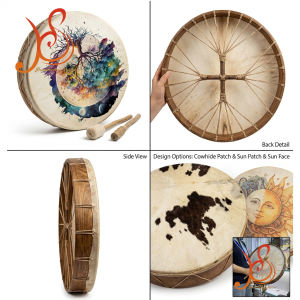 Tambour chamanique fait main Huahseng |   Instrument de guérison sonore 14"-20" en bouleau et peau de veau |   HSLG02 - Product Image 4