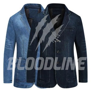 Blazer en jean pour homme BLOODLINE INTERNATIONAL, mélange coton/élasthanne, manches longues, col boutonné, lavé, couleur unie, hiver - Product Image 4