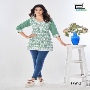 Hauts courts en rayonne lourde élégants et confortables avec broderie complexe, parfaits pour le bureau et les sorties décontractées - Product Image 3