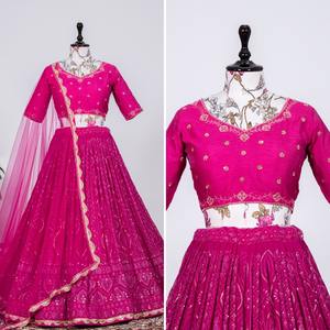 Meilleur tissu Georgette Lehenga Choli avec Dupatta séquence fil broderie travail mariages achats en ligne inde vêtements ethniques - Product Image 6