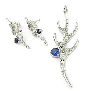 Ensemble de boucles d'oreilles et bracelet en argent 925 saphir de luxe Art Palace, forme animale, taille brillant, sertissage griffe, bijoux de mariage pour femme - Product Image 2