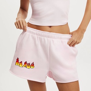 High Quality 100% Cotton <b>Women's</b> <b>Board</b> <b>Shorts</b> Custom 3D Puff Printed logo with Side Pockets Raw Hem Streetwear Summer - Product Image 4