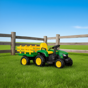 Tracteur électrique JOHN DEERE avec remorque 12V 3.1Ah Lithium Vert Jaune 136x50cm Modèle de jouet télécommandé pour ferme IGOR0120 - Product Image 3