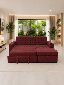 Sofá Cama Tufted Multibed Color Granate Convertible con Almacenamiento y Portavasos para Sala de Estar - Product Image 4
