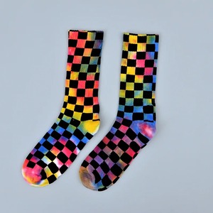 Nouvelle mode hommes chaussettes cravate colorant Plaid avec couleurs fluorescentes coton matériel Hip Hop Style drôle heureux Vortex Design - Product Image 4