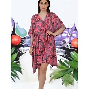 Caftán de Seda Rosa con Estampado Paisley para Mujer # 1625 Elegante Traje de Baño con Capa Protectora - Product Image 4